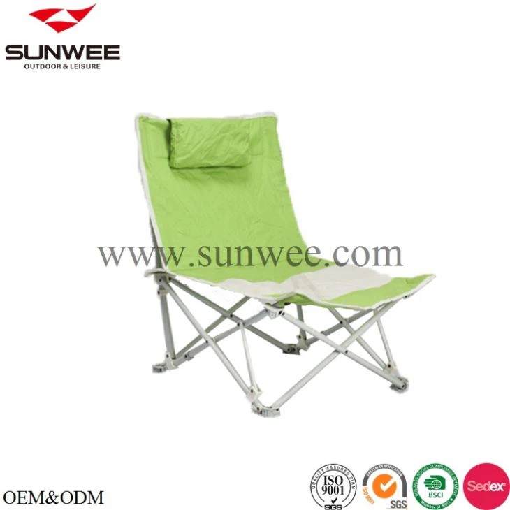 Low seat camping chair with pillow